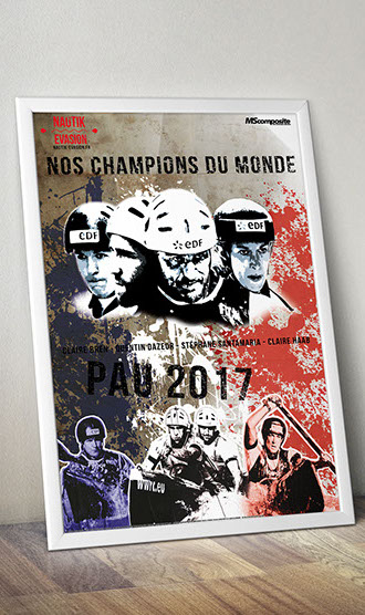 Stephane santamaria, Claire Bren, Claire Haab, Quentin Dazeur, Pau, 2017, Champion du Monde, Canoë-kayak, green touch picture, poster,